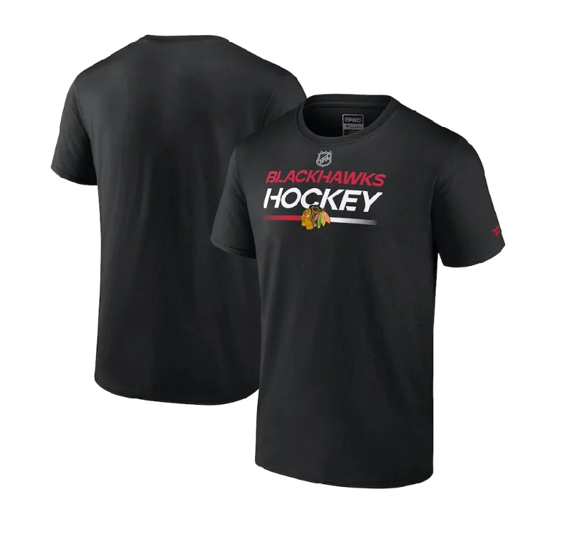 Chicago Blackhawks Fanatics Branded Authentic Pro Primary T-Shirt - Black Chenille Blend Fleece Blend Nylon Blend