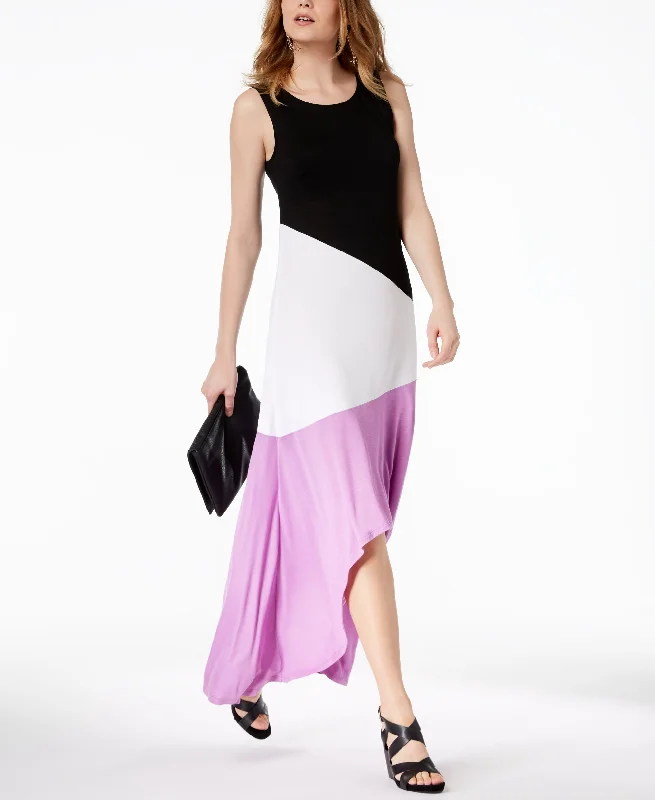 Colorblocked High Low Maxi Dress Fashionable Button-Down Maxi Dress