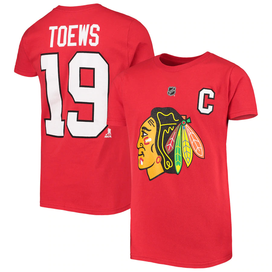 MENS  Chicago Blackhawks Jonathan Toews #19  T-Shirt NHL Reebok Tee Ribbed T-Shirt High Neck Heavyweight