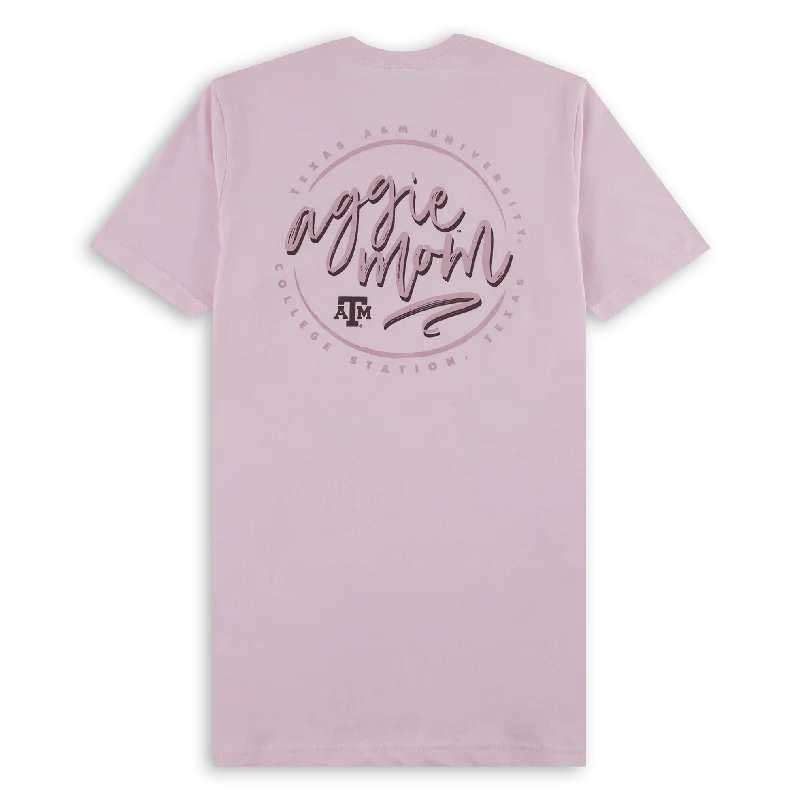 Texas A&M Pink Cursive Aggie Mom T-Shirt Notch Collar Peter Pan Collar Cowl Neck