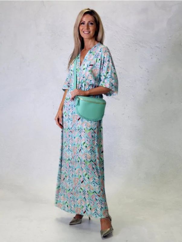 D.E.C.K. By Decollage 4878 Summer Leaf Print Maxi Dress (2 Colours) Comfortable Satin Maxi Dress