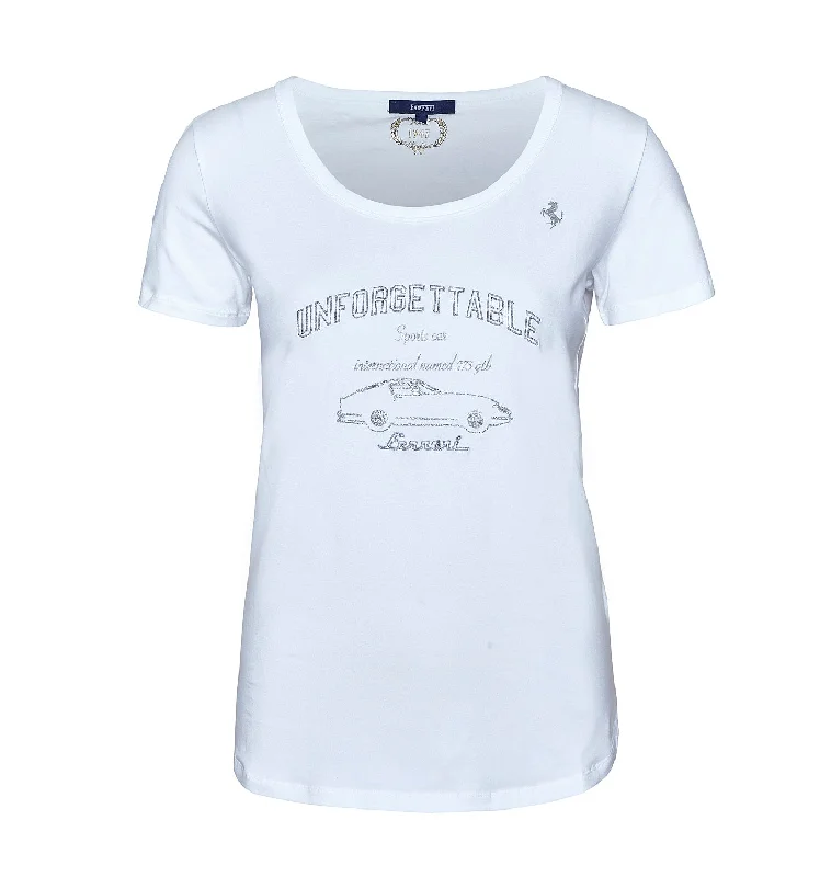 T-SHIRT Ferrari Sportscar ladies Vintage GT Racing New! Unforgettable White L Spandex Blend Rayon Blend Denim Blend