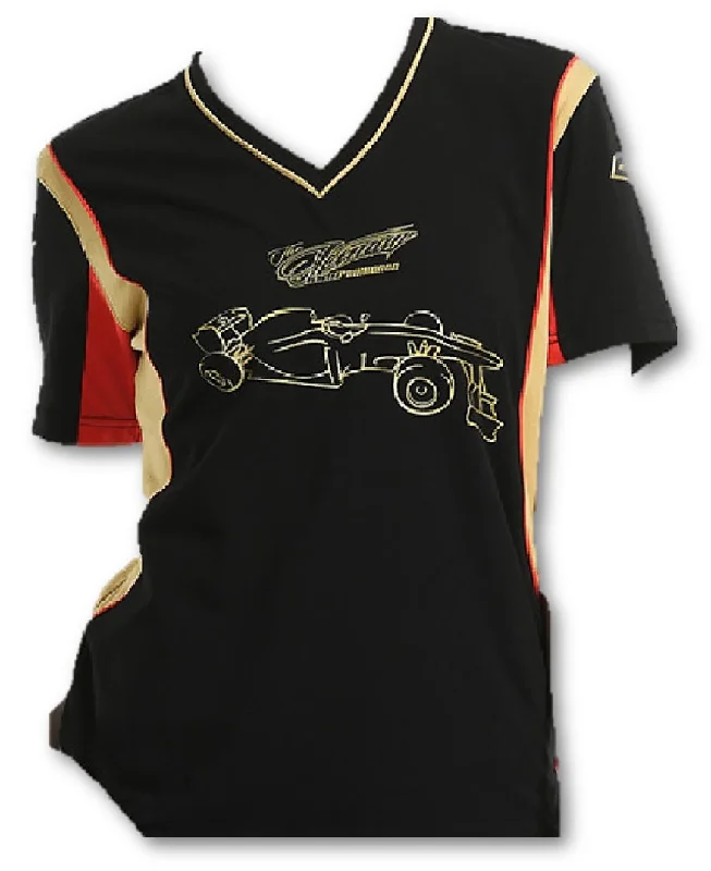 T-SHIRT Tee Ladies Formula One 1 Lotus F1 Team NEW! Iceman Raikkonen Black Large Chenille Brocade Lace