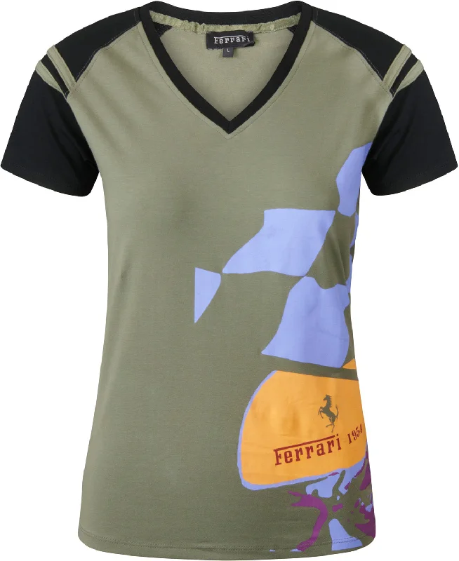 T-SHIRT Formula One 1 Scuderia Ferrari F1 Team Khaki Top NEW! Tee Ladies M Layered Multi-layer Single Layer