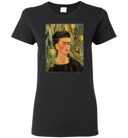 Frida Kahlo Self Portrait wit Bonita Women's T-Shirt Notch Collar Peter Pan Collar Cowl Neck