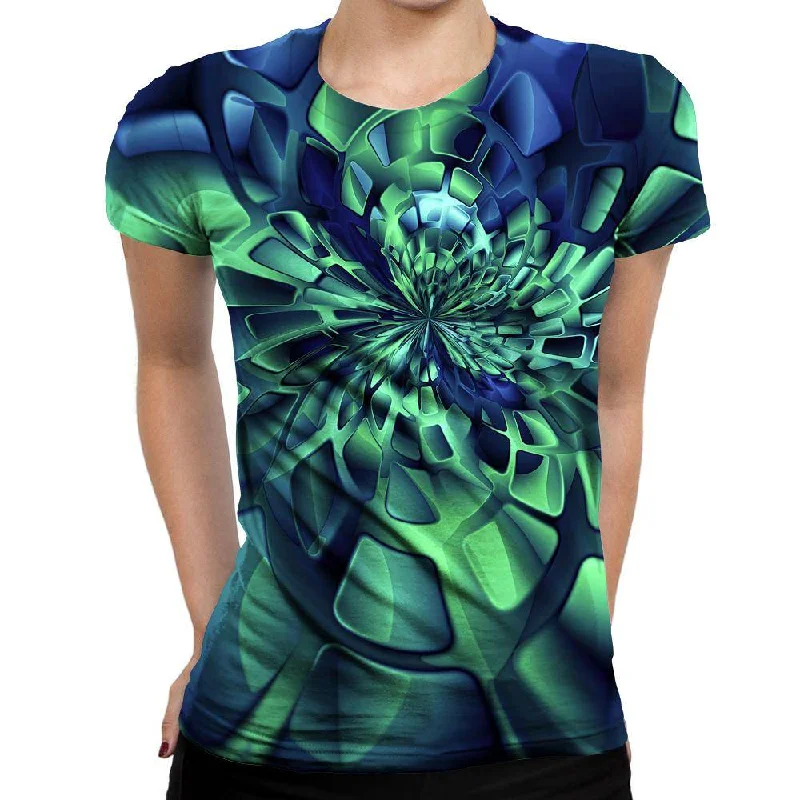 Green Fractal Womens T-Shirt Layered Multi-layer Single Layer