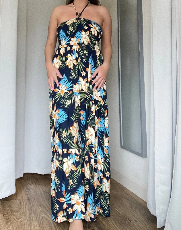 Halter Neck Tropical Maxi Dress (2 Patterns) Comfortable Flowy Maxi Dress