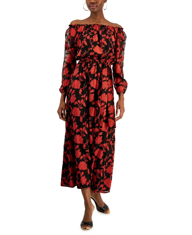 Inc International Concepts Womens Floral-Print Off-The-Shoulder Maxi Dress Chic Summer Maxi Dress