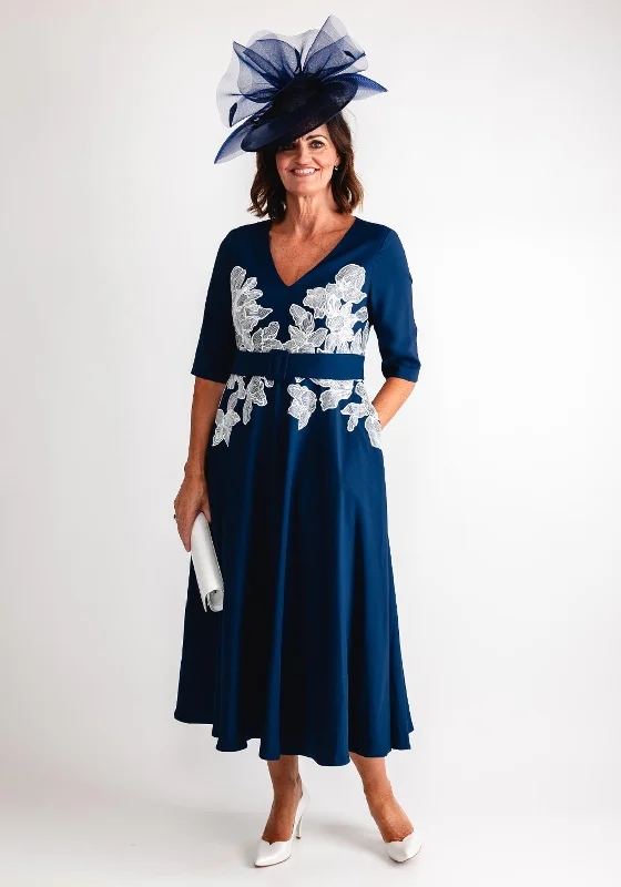 John Charles Floral Waist A-Line Maxi Dress, Navy & Ivory Comfortable Fit-and-Flare Maxi Dress