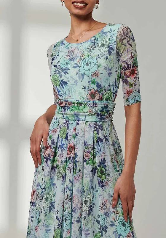 Jolie Moi Bella Floral Mesh Maxi Dress, Green Floral Chic Summer Floral Maxi Dress