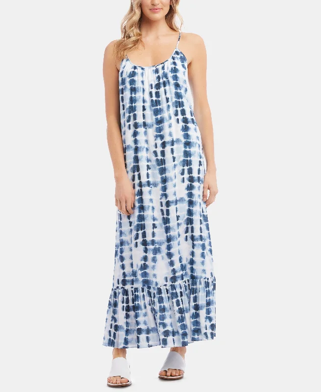 Karen Kane Tie Dyed Ruffle Hem Maxi Dress Elegant Maxi Dress with Pockets