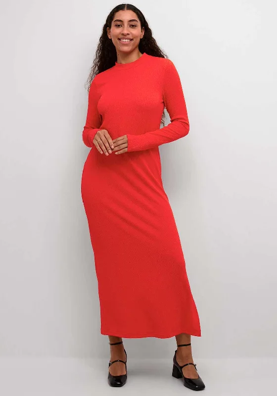 Kaffe Robin Textured Maxi Dress, Red Fashionable Halter Neck Maxi Dress