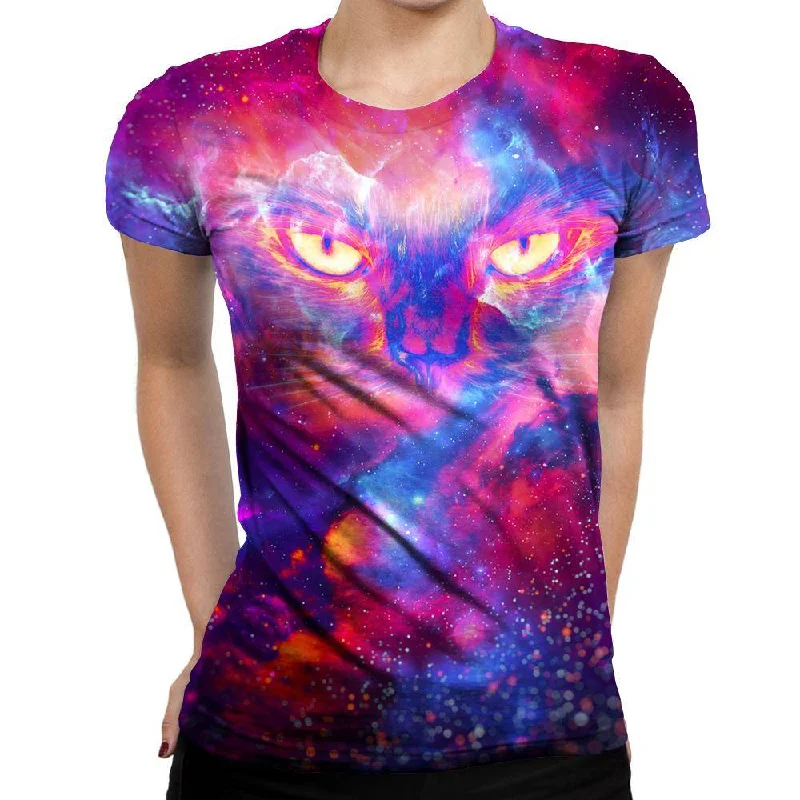 Kitty Universe Womens T-Shirt Silk Blend Satin Velvet