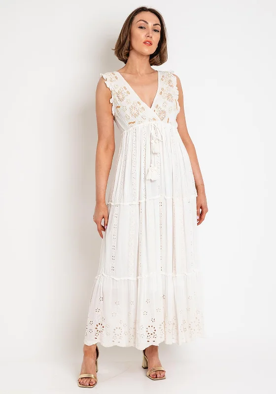 Seventy1 One Size Embroidered Maxi Dress, Ecru Classic A-Line Maxi Dress