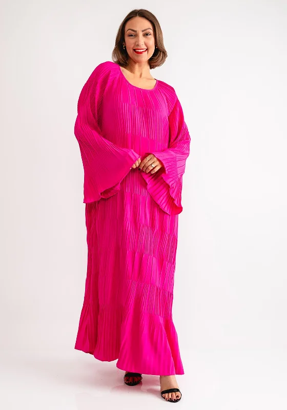 Serafina Collection One Size Plisse Maxi Dress, Pink Comfortable Maxi Dress with Belt