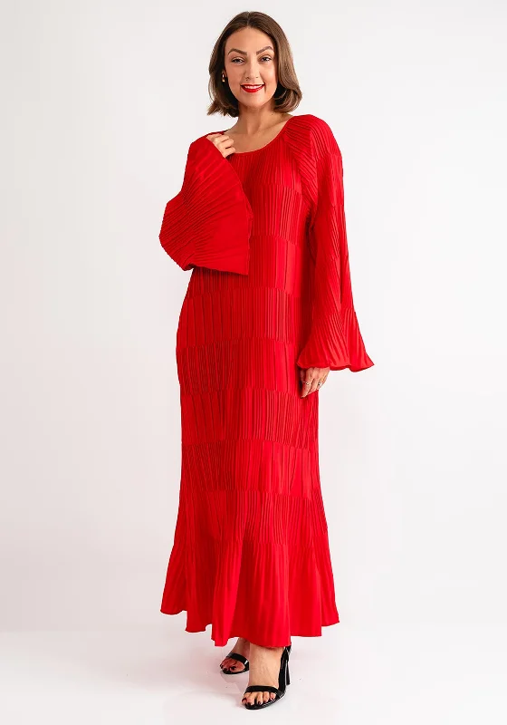 Serafina Collection One Size Plisse Maxi Dress, Red Cozy Open-Back Maxi Dress