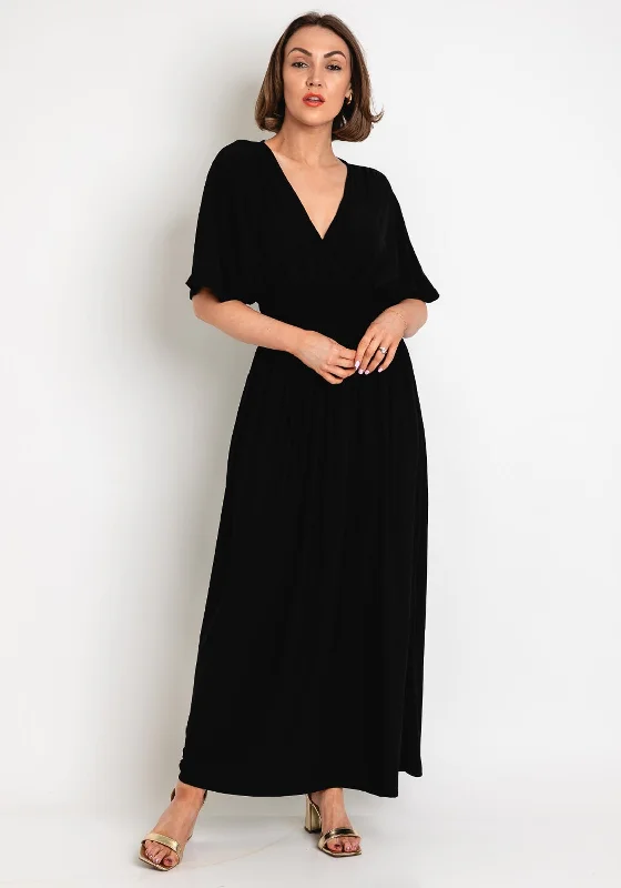 Serafina Collection One Size Shirring Waist Maxi Dress, Black Cozy Cold-Shoulder Maxi Dress