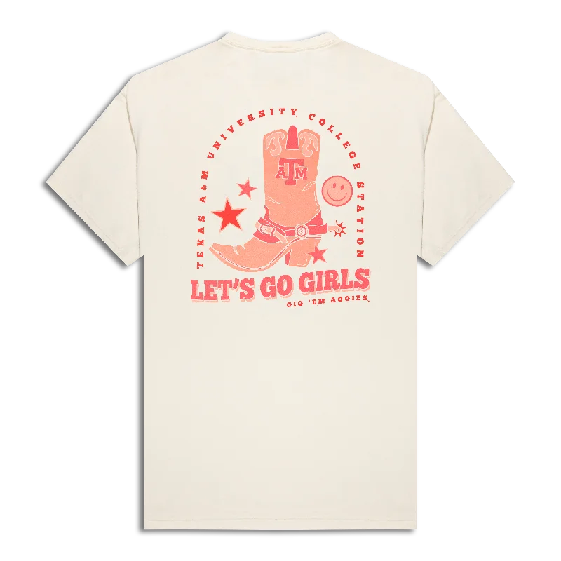 Texas A&M Let's Go Girls Parchment T-Shirt Rayon Velvet Corduroy