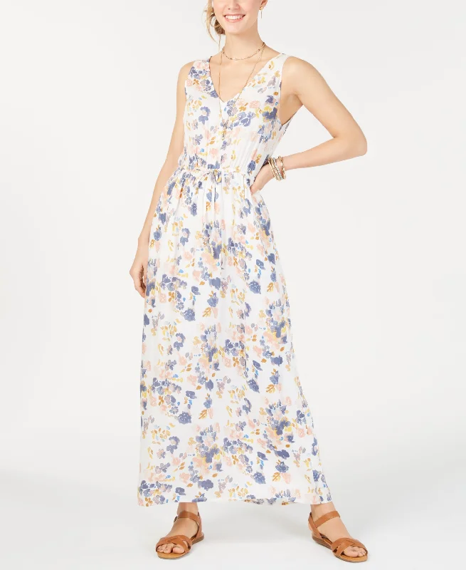 Lucky Brand Floral Tie Waist V Neck Maxi Dress Comfortable Satin Maxi Dress