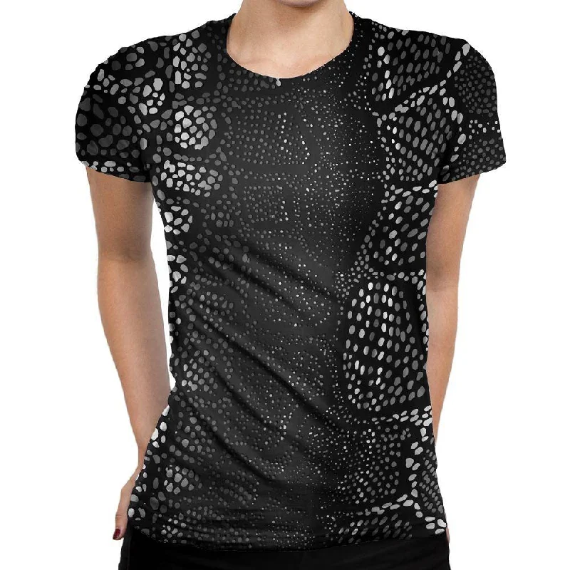 Many Dots Black Womens T-Shirt Collared Crew Neck Turtle Neck