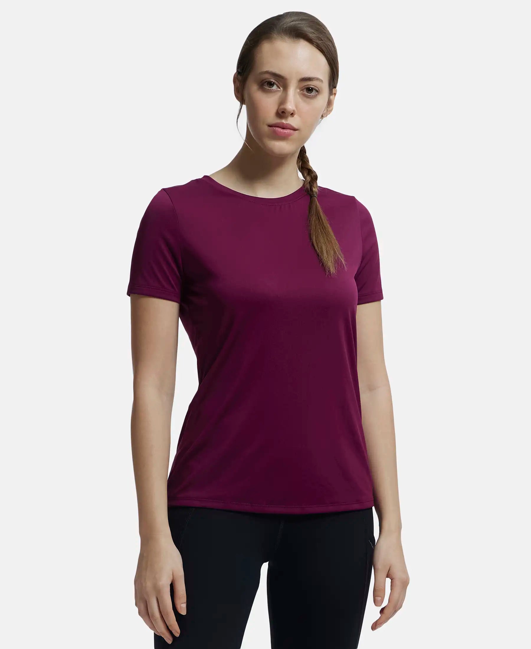 Microfiber Polyester Fabric Relaxed Fit Solid Round Neck Half Sleeve T-Shirt - Grape Wine Nylon Fabric Polyester Fabric Spandex Fabric