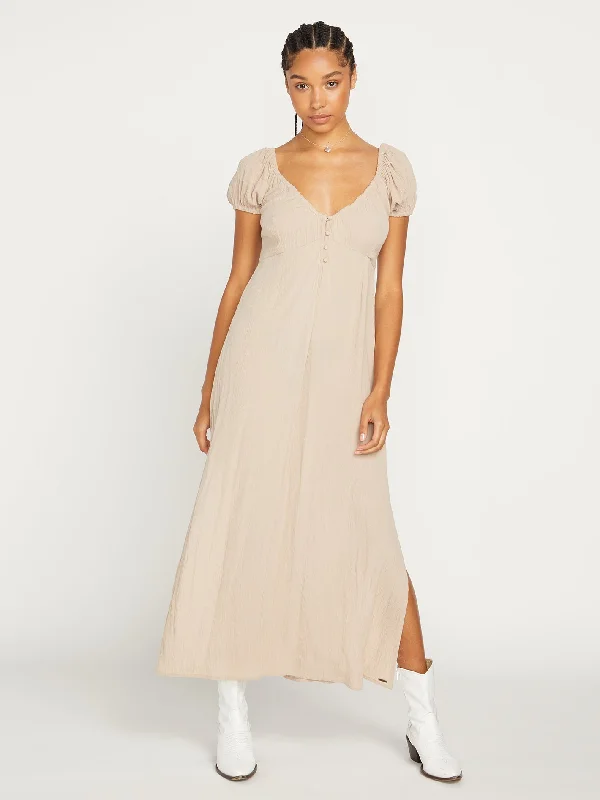 Moonblast Maxi Dress - Taupe Chic Button-Up Maxi Dress