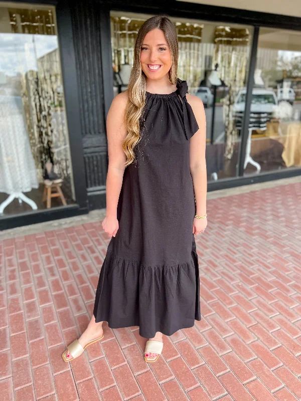 [Mud Pie] Julip Maxi Dress-Black Comfortable Fit-and-Flare Maxi Dress