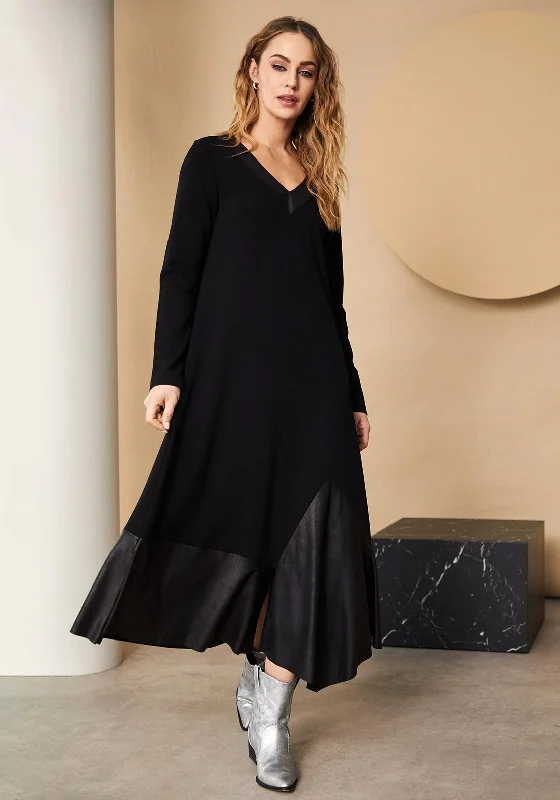 Naya Faux Leather Panel Maxi Dress, Black Chic Button-Up Maxi Dress