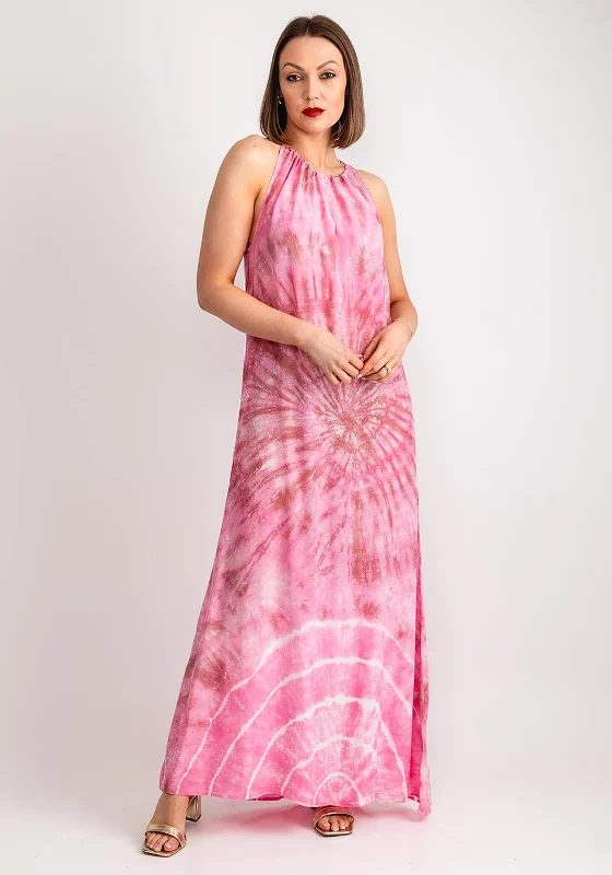 Nu Denmark Usiana Tie Dye Maxi Dress, Pink Elegant Lace-Up Maxi Dress