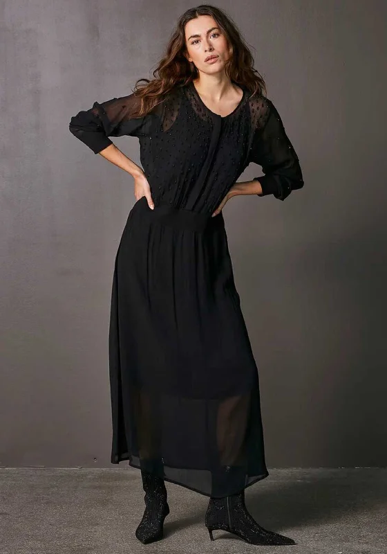 Nu Denmark Veronica Beaded Maxi Dress, Black Comfortable T-Shirt Maxi Dress