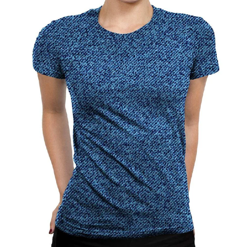 Painted Dots Womens T-Shirt Denim Fabric Leather Fabric Suede Fabric