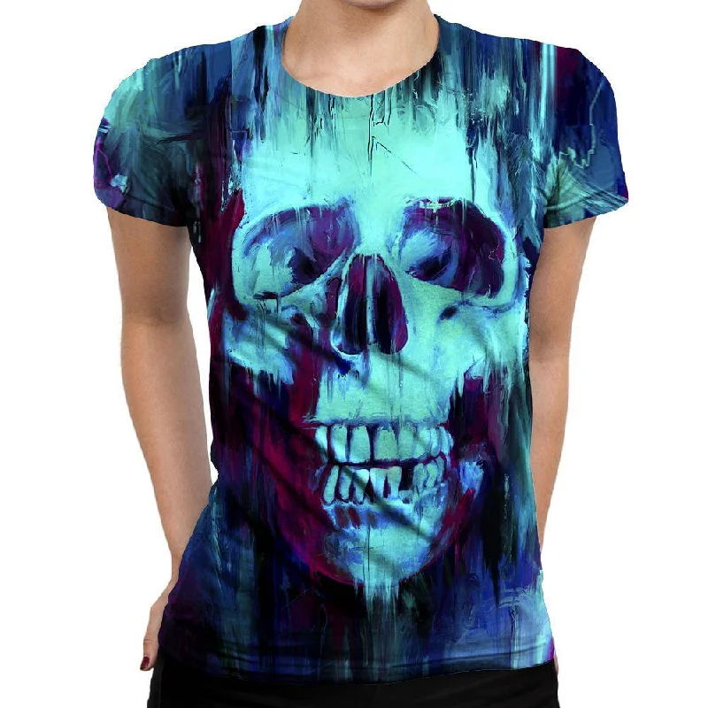 Painted Skull Womens T-Shirt Zippered Buttoned Snapped