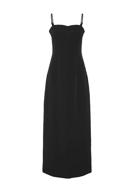 Pieces Pocelle Corsage Maxi Dress, Black Cozy Open-Back Maxi Dress