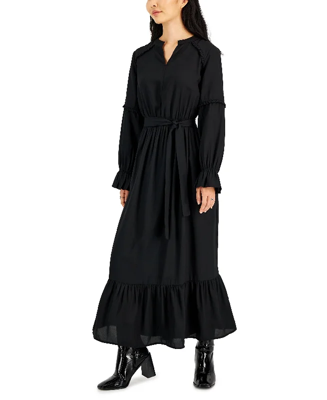 Petite Ruffle-Trim Balloon-Sleeve Maxi Dress Trendy Ruffled Maxi Dress