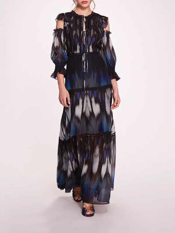 Abstract Viscose Maxi Dress Cozy Open-Back Maxi Dress