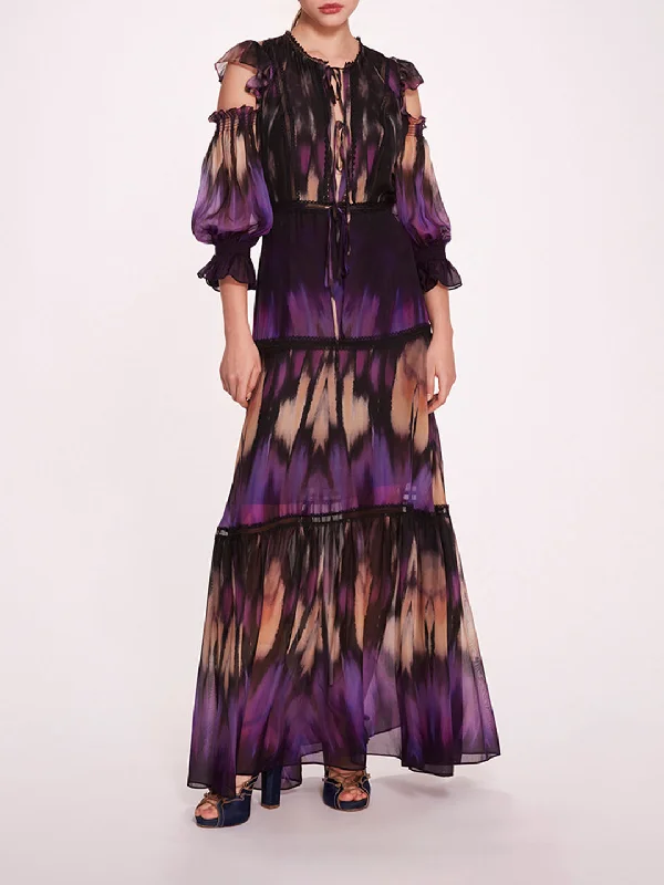 Abstract Viscose Maxi Dress Stylish Maxi Dress with Frills