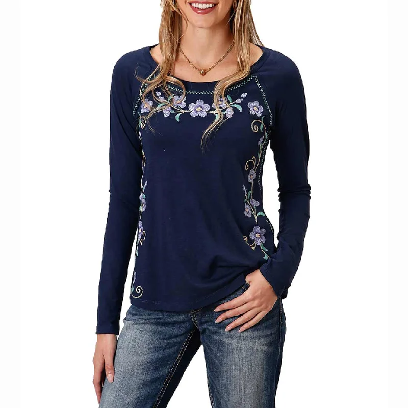 Roper Women's Floral Long Sleeve T-shirt Knit Fabric Woven Fabric Fleece Fabric