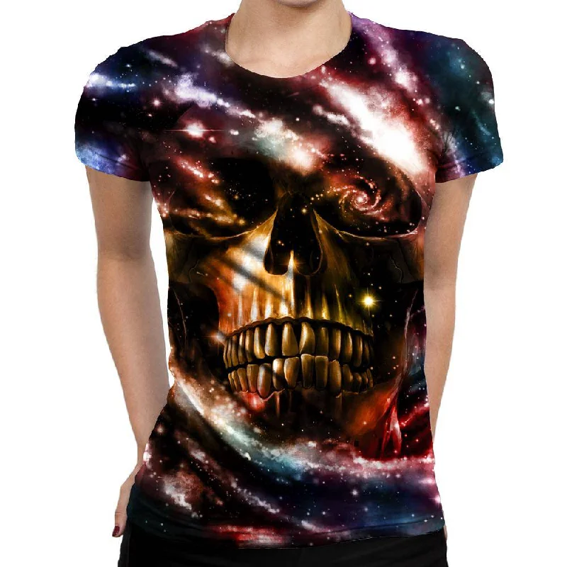 Space Skull 2 Womens T-Shirt Cotton Fabric Linen Fabric Terry Fabric