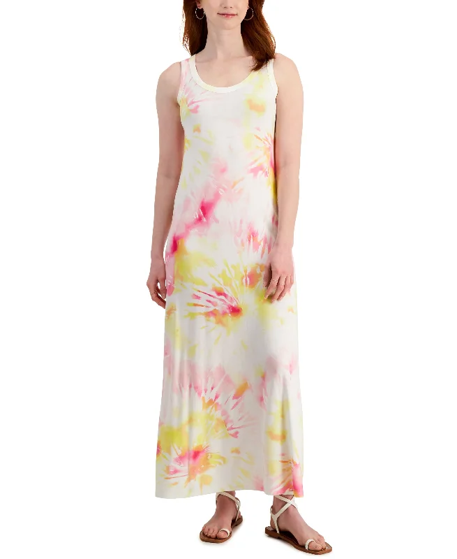 Style & Co Womens Tie Dyed Maxi Dress Fashionable Halter Neck Maxi Dress