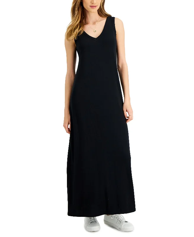 Style & Co Womens V Neck Sleeveless Maxi Dress Fashionable Chiffon Maxi Dress