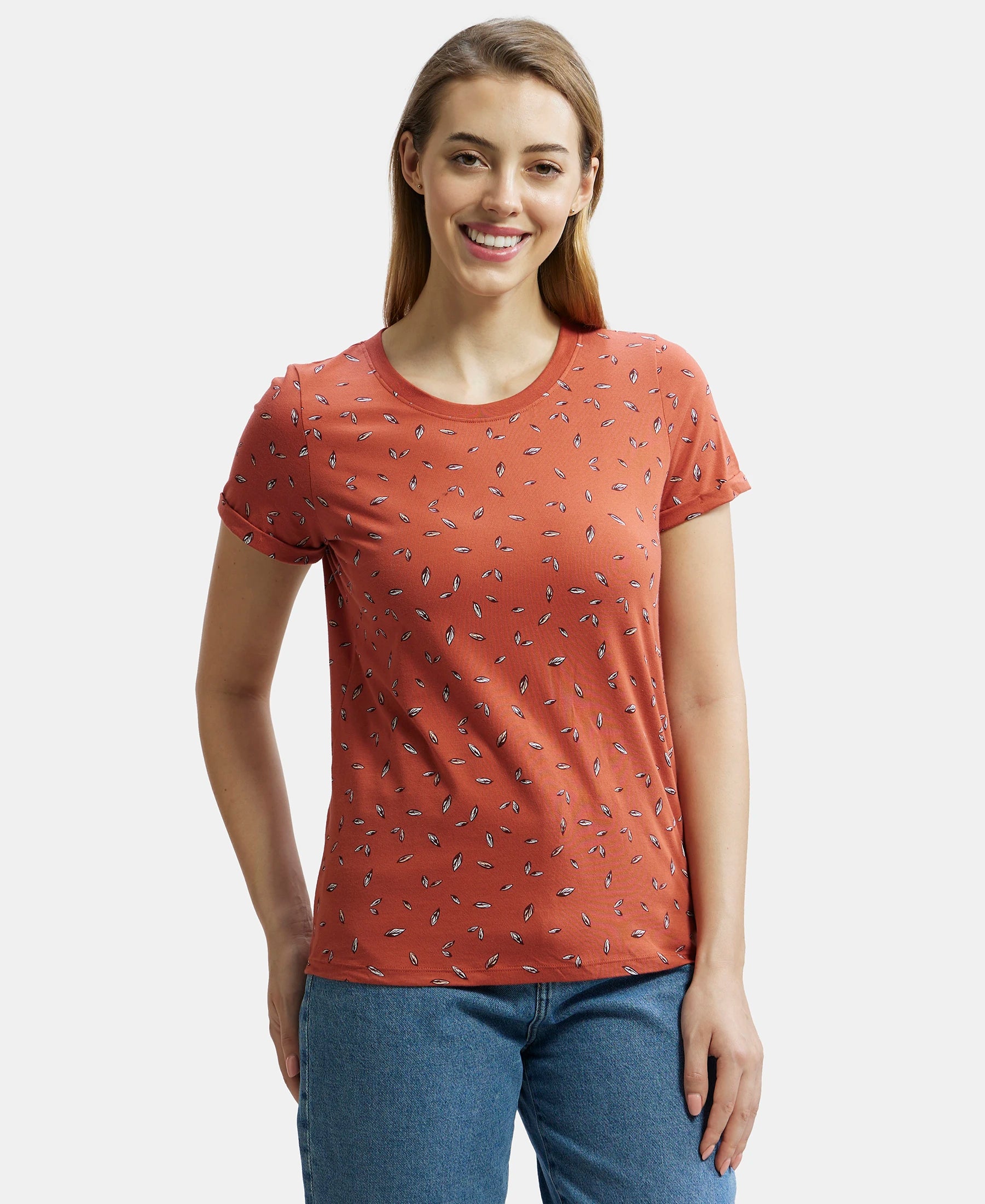 Super Combed Cotton Relaxed Fit Printed Half Sleeve T-Shirt - Cinnabar Mesh Blend Leather Blend Suede Blend