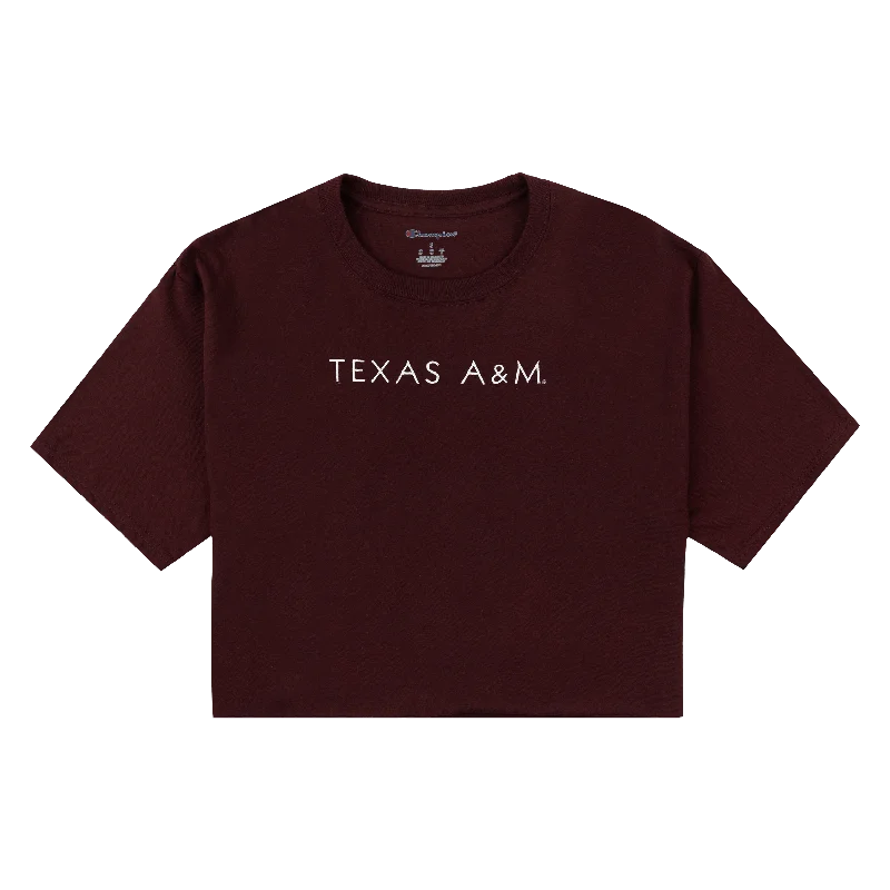 Texas A&M Embroidered Boyfriend Crop Tee Cozy Warm Stylish