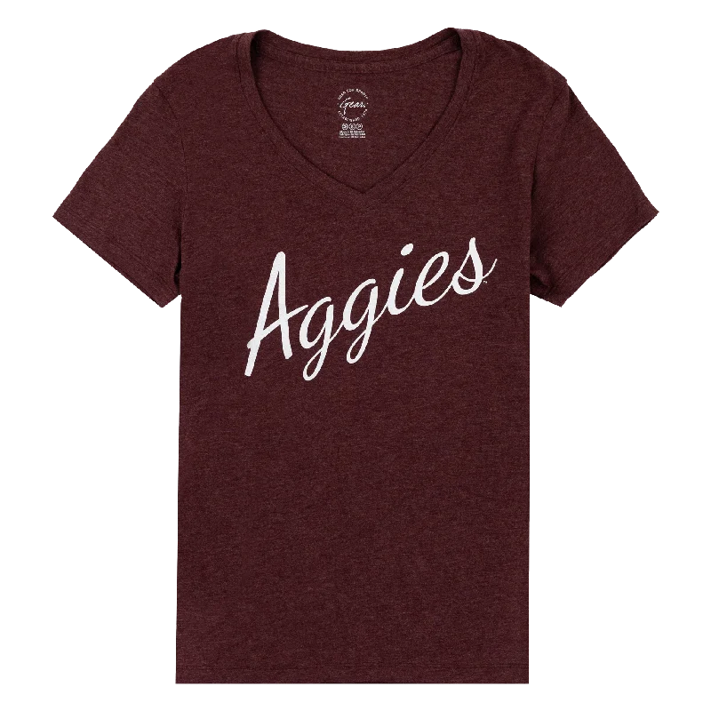 Texas A&M Script Aggies V Neck Tee Collared Crew Neck Turtle Neck