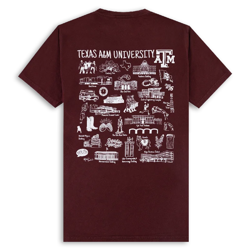 Texas A&M University Traditions T-Shirt Silk Blend Satin Velvet