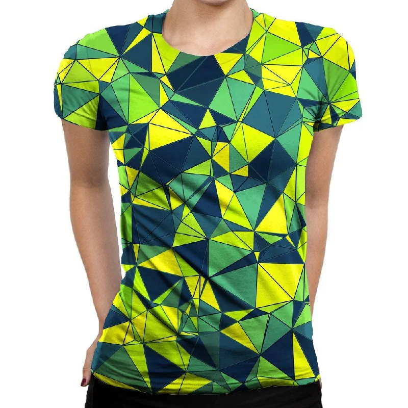 Triangles In Green Shades Womens T-Shirt Welt Pockets Slit Pockets