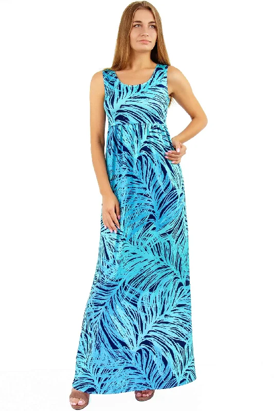 Tropical Dream Bella Palm Leaf Print Beach Summer Maxi Dress - Women Comfortable Casual Maxi Dress