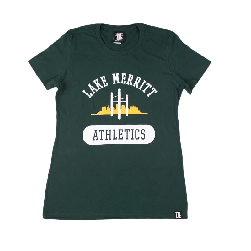 True Women's Lake Merritt Athletics T-Shirt Green Mesh Blend Leather Blend Suede Blend