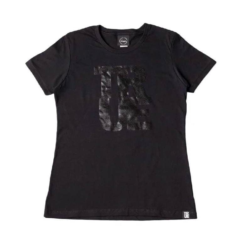 True Womens Logo T-Shirt Black/Black Solid Print Embellished