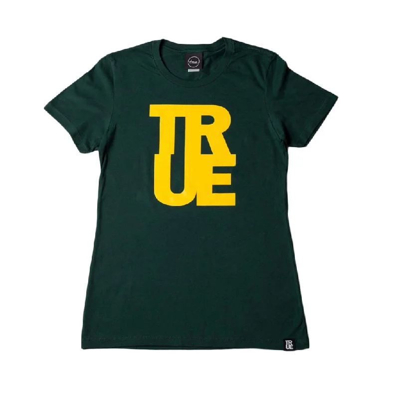 True Womens Logo T-Shirt Green/Yellow Print Jacquard Patchwork