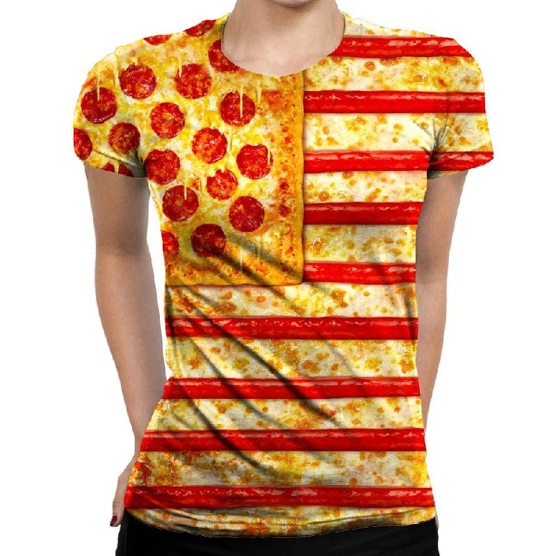 United States Flag Pizza Womens T-Shirt Satin Blend Silk Blend Wool Blend